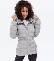 New Look Tall Pale Grey Faux Fur Hooded Puffer Jacket